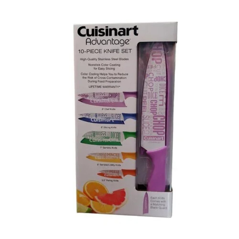 NEW-Cuisinart 10-Pc. Ceramic-Coated Printed Cutlery Set with Blade Guards